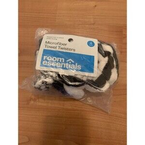 Room Essentials Microfiber Hair Dry Towel Twisters Scrunchies 4pc Black White